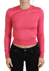 Dolce & Gabbana Pink Silk Cropped Crewneck Pullover Sweater -   -  Dolce & Gabbana.